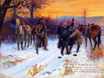 インディアナ カウボーイ Painting - 司祭から逃げる 1915年 チャールズ・マリオン・ラッセル インディアナ州のカウボーイ